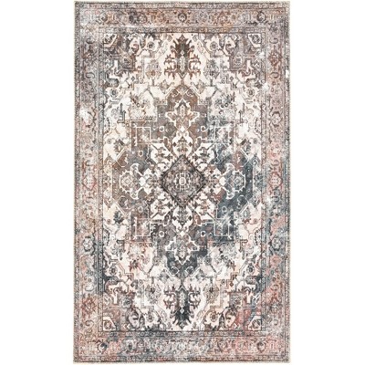 Homefires Kaschmar Rectangle Rug 3' x 5' – Traditional Persian-Inspired Indoor/Outdoor Rug with Ornate Floral Medallion, Durable Polypropylene Weave