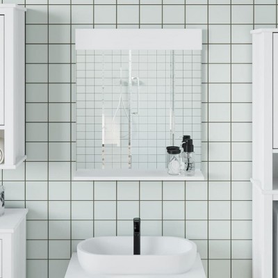 vidaXL BERG White Bathroom Mirror with Shelf - Wall-mounted Solid Pine Wood Mirror, Ideal for Small Spaces, Easy Maintenance, 23.6"x4.7"x27.6"