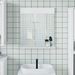 vidaXL BERG White Bathroom Mirror with Shelf - Wall-mounted Solid Pine Wood Mirror, Ideal for Small Spaces, Easy Maintenance, 23.6"x4.7"x27.6" - 1 of 4