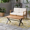 MOEPISY Outdoor Acacia Wood Coffee Table, Teak Finish, Rustic Metal,Black and Brown - 4 of 4
