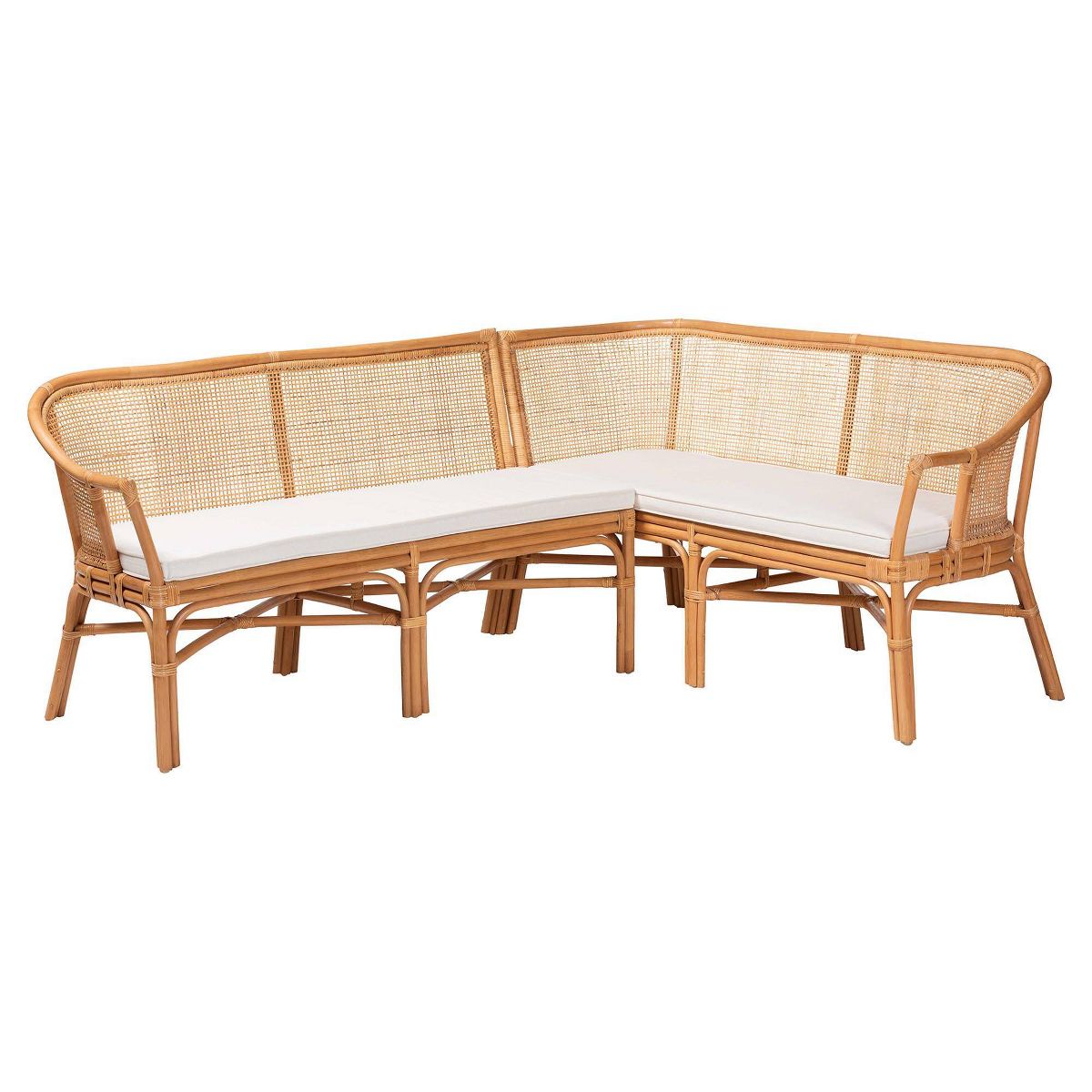 bali & pari Adede 2  Piece Natural Rattan Corner Bench Set Light Honey