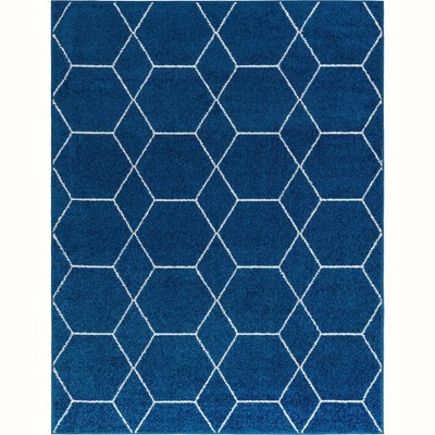 Navy Blue Trellis Frieze Indoor Rectangular Rug
