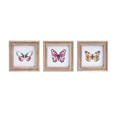 Transpac Wood Butterfly Accent Decor Set of 3 Spring Home Decorations
