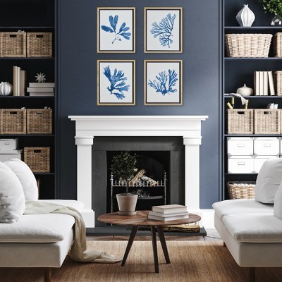 Indigo Seaweed Prints Set with Whitewashed Wood Frames