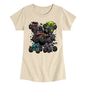 Girls' - Hot Wheels - Monster Truck Grids Fitted Short Sleeve Graphic T-Shirt - 1 of 4