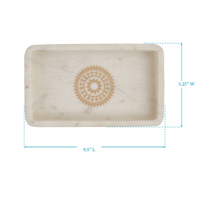Natural Soapstone Round Vanity Tray with Gold Medallion Design