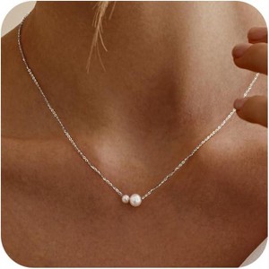 14k Gold Plated Dainty Necklace Simple Pearl Drop Single Charm Pendant Necklace - 1 of 4