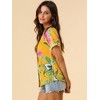 Allegra K Women's Hawaiian Floral Leaves Printed Short Sleeve Button Down Vintage Shirt - 4 of 4