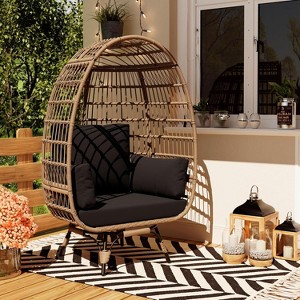 360° Swivel Egg Chair, Oversized Patio Rotating Basket Chair, Steel Frame and Metal Base, Waterproof, PE Rattan Lounge Chair for Porch Backyard - 1 of 4