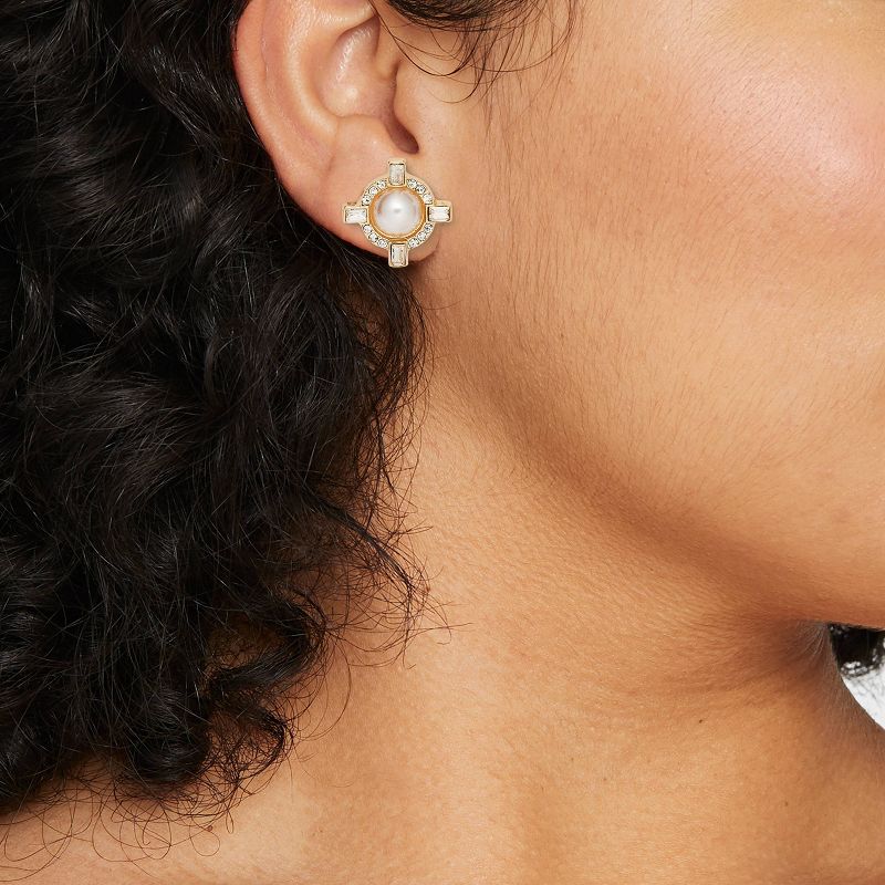 Gold Pearl Stud Round Clear Earrings - A New Day&#8482; Gold, 3 of 5