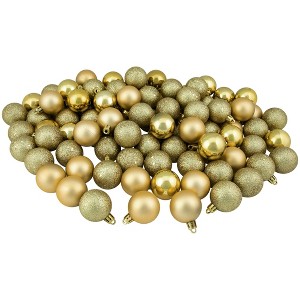 Northlight 96ct Shatterproof 4-Finish Christmas Ball Tree Ornament Set 1.5" - Gold - 1 of 2