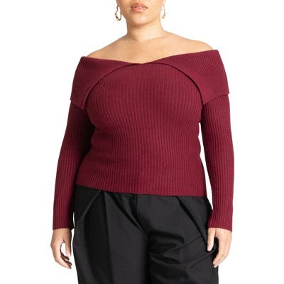 ELOQUII Women's Plus Size Ribbed Off The Shoulder Sweater