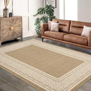Modern Solid Area Rug Washable Living Room Rugs with Non Slip Backing Bordered Throw Carpet Foldable Neutral Floor Rugs - 1 of 4