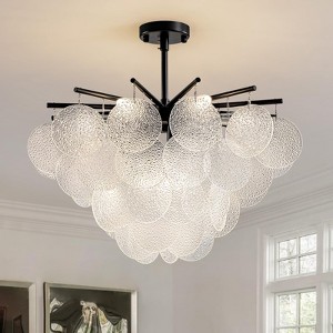 Ludomide 24" Modern Black Chandelier, 9 Light Glass Chandelier For Dining Room, Coastal Modern Capiz Ceiling Chandelier Light Fixture - 1 of 4