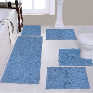 Bell Flower Collection Tufted Bath Rugs, Extra Soft and Absorbent, Non-Slip Bath Mats, Machine Washable Bathroom Mats, 5 Pcs Set with Runner, Sky Blue - 1 of 4
