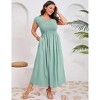 Women's Plus Size Maternity Maxi Dress Summer Casual Round Neck Short Sleeve Smocked High Waist Maxi Dresses with Pockets - 2 of 4