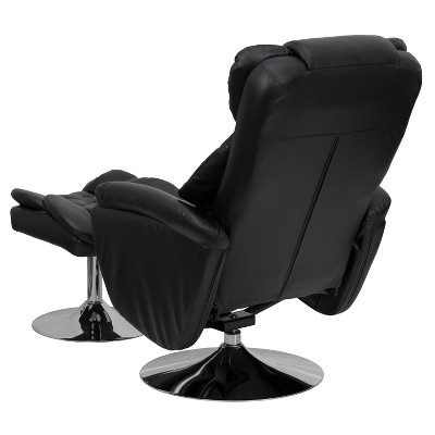 Black Leather Swivel Recliner with Metal Base