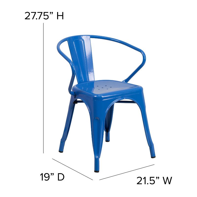 Emma and Oliver Commercial Grade 4 Pack Metal Indoor-Outdoor Chair with Arms, 5 of 12