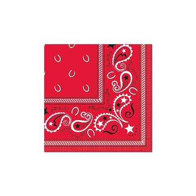 Beistle 5" x 5" Bandana Beverage Napkins; Red 64/Pack 58159