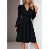 Women's Puff Sleeve Dress Wrap V-Neck Midi Dress Flowy Elegant Party Dresses - 3 of 4