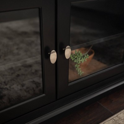 Black Highboy TV Stand with Glass Doors and MDF Veneers