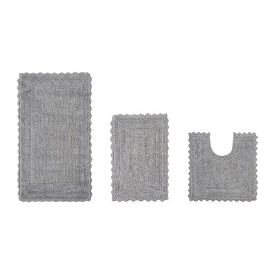 Lilly Crochet Collection 100% Cotton Tufted Reversible 3-Piece Bath Rug Set – Super Absorbent, Machine Washable Bathroom Mats with Crochet Pattern