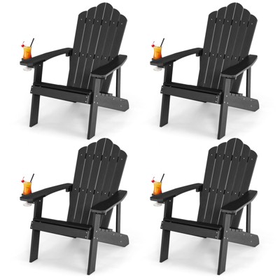 Tangkula 4PCS Adirondack Chair HIPS Adirondack Chair w/Cup Holder Realistic Wood Grain Weather Resistant Outdoor Chair for  380 LBS Weight Capacity Black/Navy/White/Teak/Dark Green/Red/Light Grey/Yellow