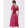 Allegra K Women's Boho Midi Square Neck Short Sleeve Tiered Flowy Smocked Dress - 3 of 4