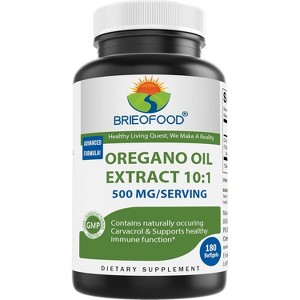 Brieofood Oregano Oil 10:1 Extract 500 mg per Serving - Contains Naturally Occuring Carvacrol - Healthy Immune Function - 180 Softgels - 1 of 3