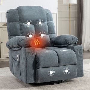 Kumasinova Massage Rocker Recliner Chair with Side Pockets&2 Cup Holders,Oversized Accent Swivel Chair with Retractable Footrest,300lbs Max - 1 of 4