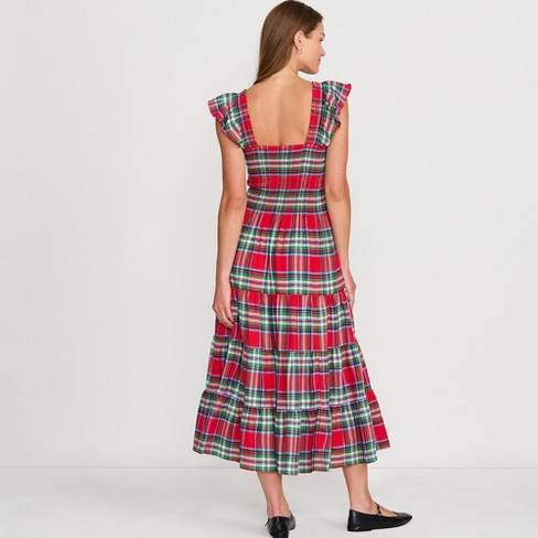 Lands End Women s Drapey Flannel Smocked Midi Dress With Ruffle Strap X small Heritage Red Plaid Target