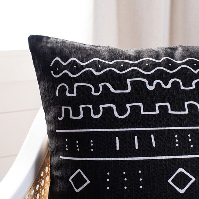 Contemporary Boho Chic Black & White Cotton-Linen 18" Square Pillow