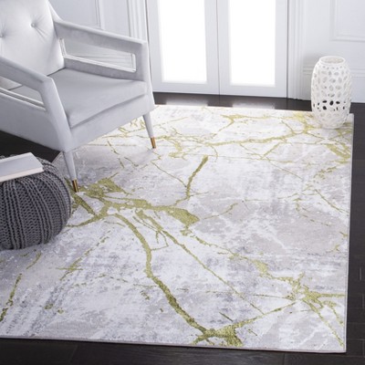 Amelia 9' x 12' Grey and Green Abstract Synthetic Area Rug