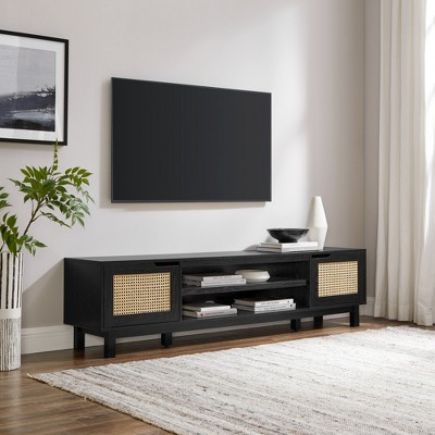 Modern Rattan-Door Low TV Stand for TVs up to 80 inches