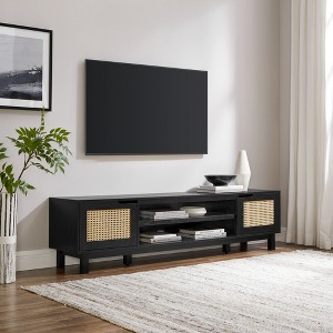 Modern Rattan-Door Low TV Stand for TVs up to 80 inches - 1 of 4