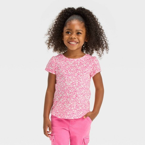 Toddler Girls' Floral Short Sleeve T-Shirt - Cat & Jack™ Light Pink 5T