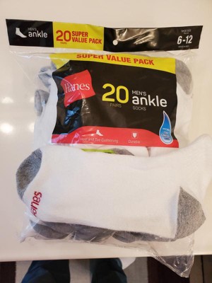 Hanes Men's Lightweight Comfort Super Value Ankle Socks 20pk - Black ...
