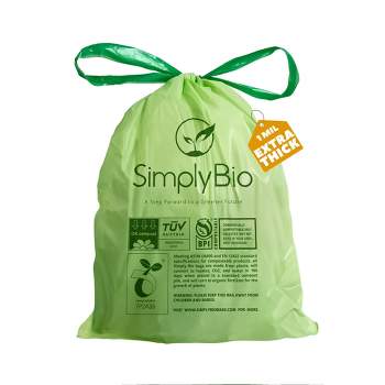 Simply Bio 3 Gallon Compostable Trash Bags Drawstring, Heavy Duty Extra Thick 1 Mil, 11.36 Liter, 50 Bags, Small Kitchen Food Scrap Waste Bag