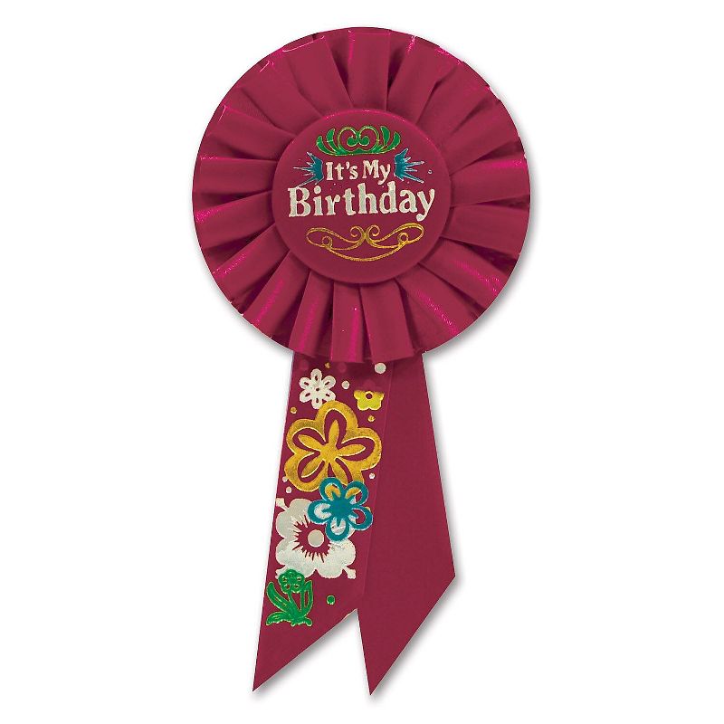 Beistle Biestle 3 1/4" x 6 1/2" It's My Birthday Rosette Red 3/Pack RS191, 1 of 2
