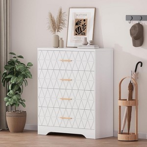 Tall Dresser for Bedroom Closet with 4 Drawers, Wood Chest of Drawers with Gold Handles - 1 of 4