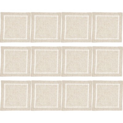 Natural Poly-Linen Blend Hemstitch Dinner Napkins, Set of 12