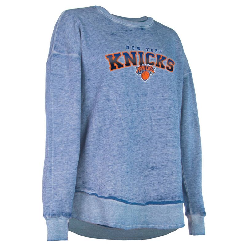 NBA New York Knicks Women&#39;s Ombre Arch Print Burnout Crew Neck Fleece Sweatshirt, 3 of 5