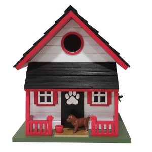 Home Bazaar 9" Bow Wow Bird Wood House Red & White - 1 of 3