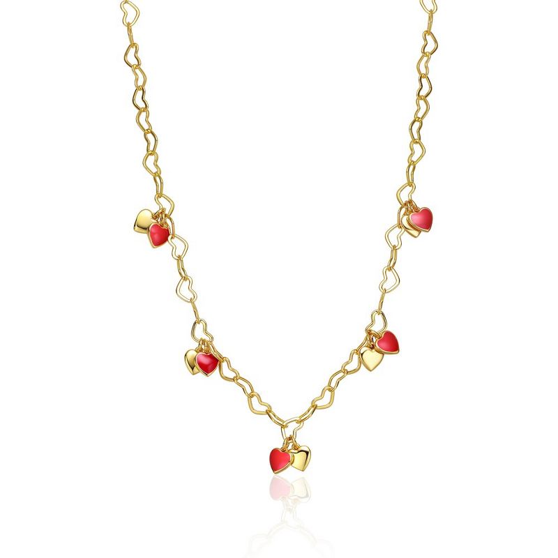 Kid’s 14K Gold Plated Red Heart Enamel Charm Necklace, 1 of 3