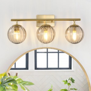 PAKOKULA 23.62 in. 3-Light Gold Vanity Light with Clear Globe Glass Shades, Bathroom & Dressing Table Wall Sconce, Dimmable, UL Certified - 1 of 4