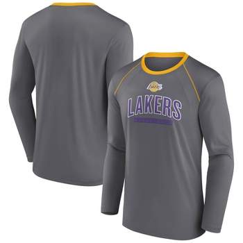 NBA Los Angeles Lakers Men's Long Sleeve Gray Pick and Roll Poly Performance T-Shirt