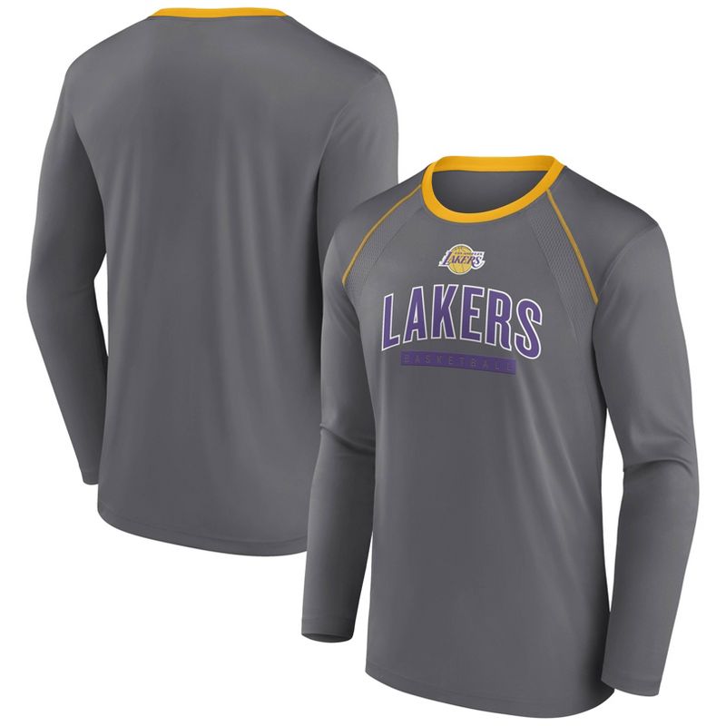 NBA Los Angeles Lakers Men&#39;s Long Sleeve Gray Pick and Roll Poly Performance T-Shirt, 1 of 4