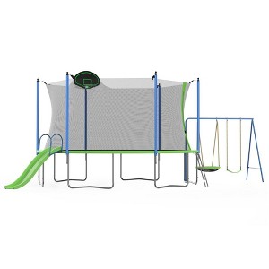 12FT /14FT Trampoline With Slide, Swings, Basketball Hoop, Large Recreational Trampoline, Home Outdoor Game Fitness Trampoline - 1 of 4