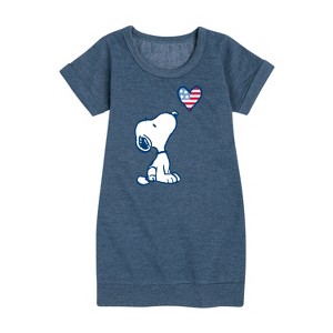 Girls' - Peanuts - Snoopy Flag Heart Graphic Short Sleeve Fleece Dress - 1 of 4