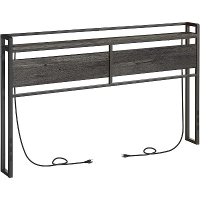 MaseiKar King Size Headboard, Headboard with 2 Outlets and 4 USB Ports, Adjustable Height, Storage Rack, Sturdy and Stable, Easy Assembly, Gray